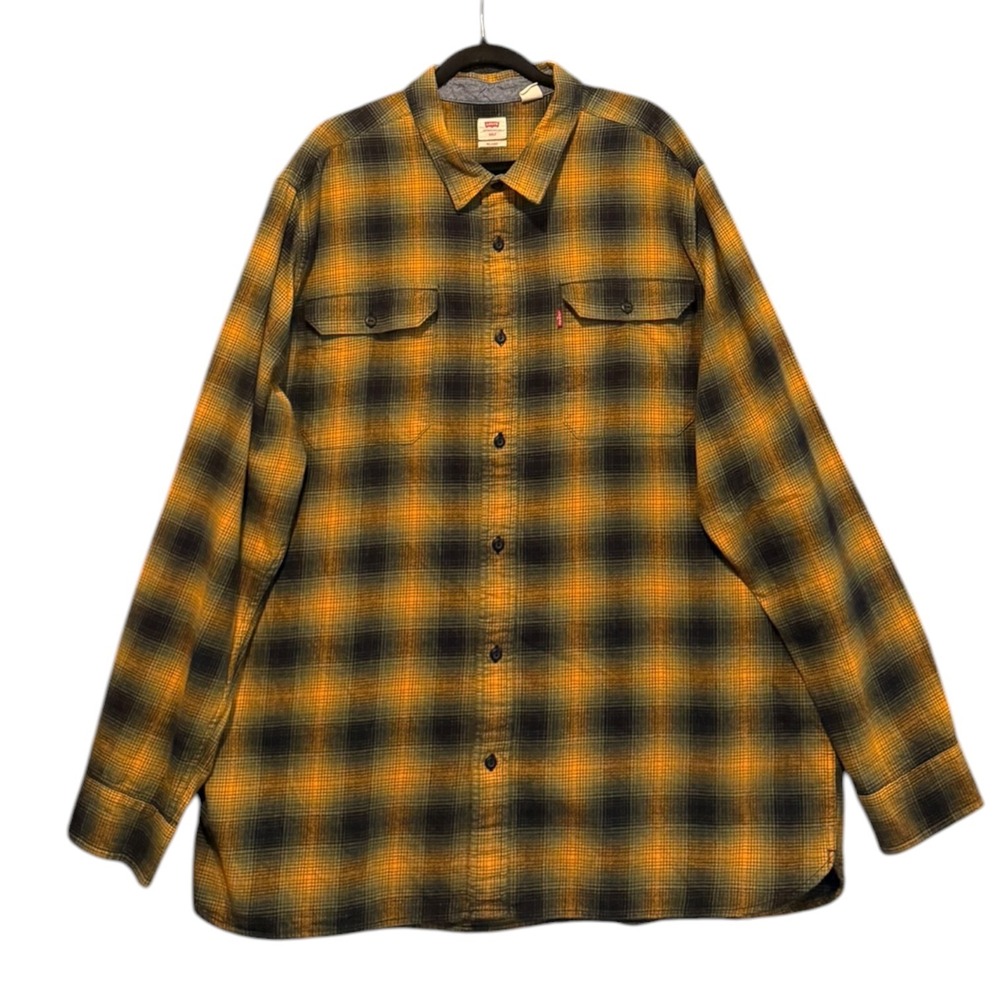 Levis Mens Relaxed Fit Flannel Shirt Yellow Black Plaid Long Sleeve Cotton‎ 3XL
